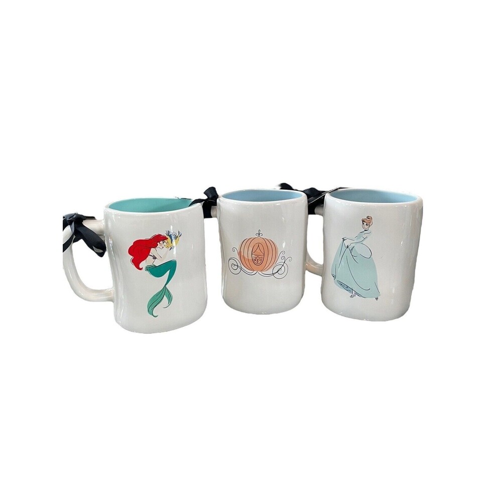 Disney Rae Dunn Princess Mugs Cinderella Little Mermaid HTF